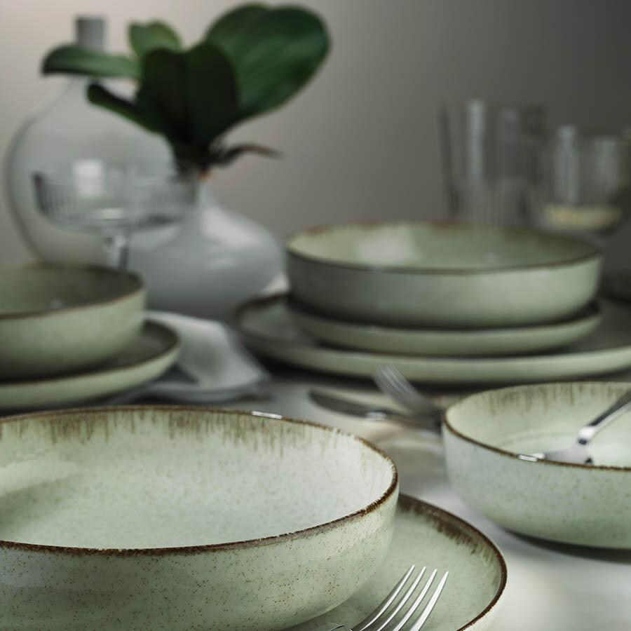 Kutahya Porselen Moderna Dotti étkészlet, 24 részes, 6 személyes, porcelán, zöld