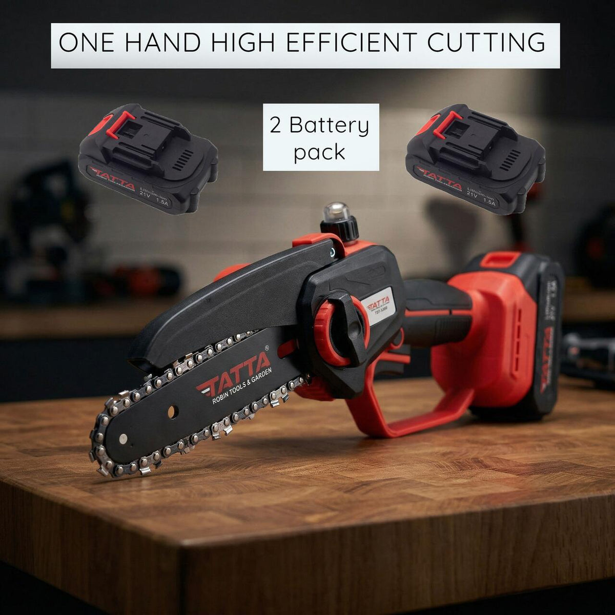 Mini TATTA TD-5300 akkumulátoros láncfűrész, 6", 21V, hordozható, faág- és fatörzsvágó, kompakt