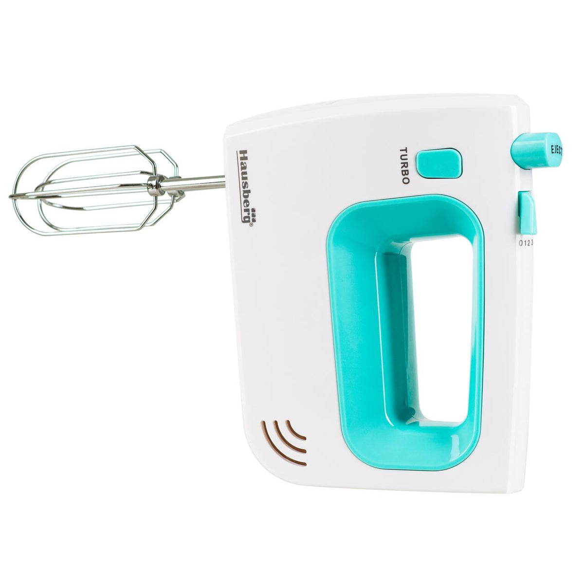 Hausberg HB-4120BL kézi mixer, 300W, 5 sebességfokozat, Turbo funkció, fém habverő és dagasztókarok, kék/fehér