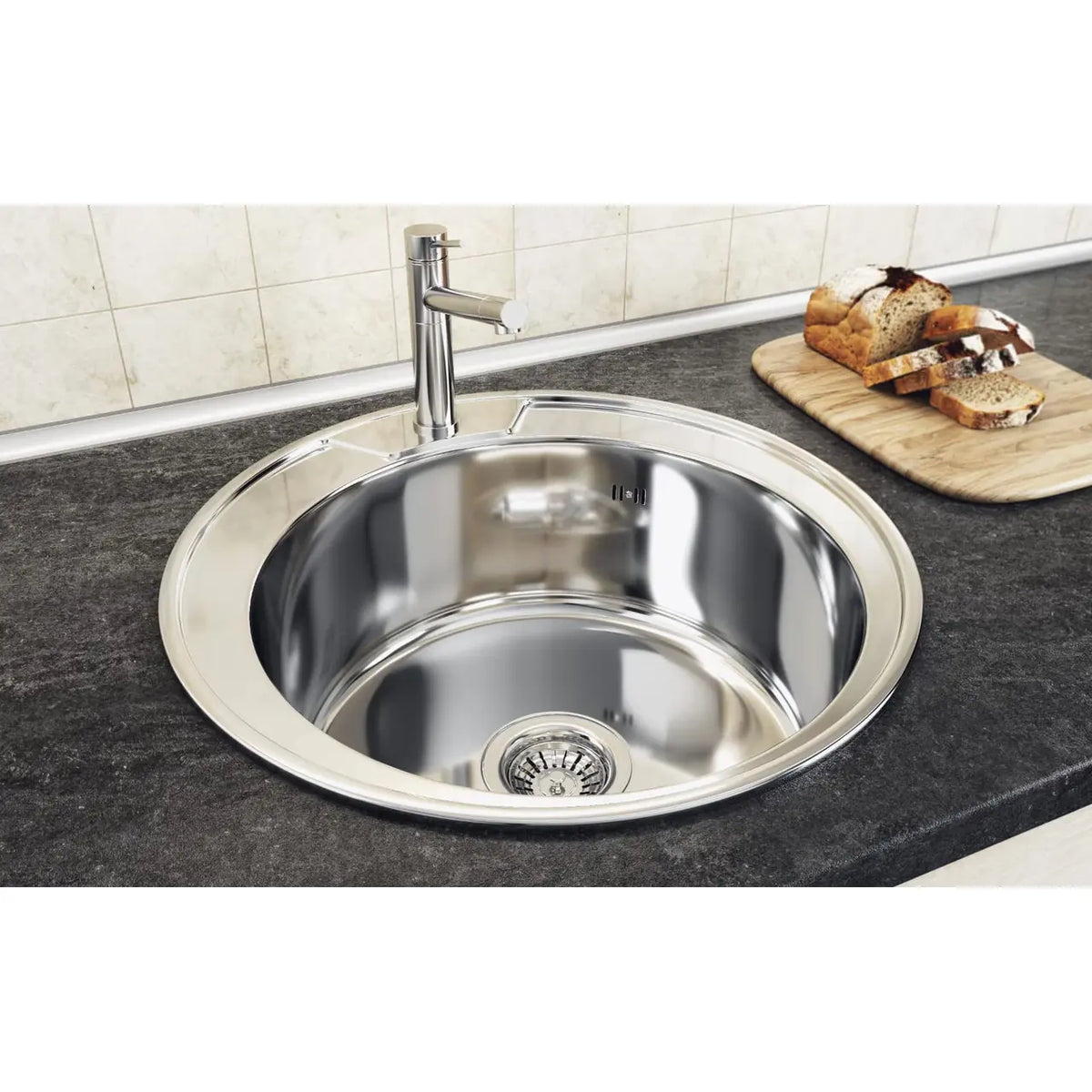 Freddo SN7000/Q32 rozsdamentes acél mosogató, Q32 munkalaphoz, kerek, vízkőmentes, átmérő 49 cm, mélység 17 cm
