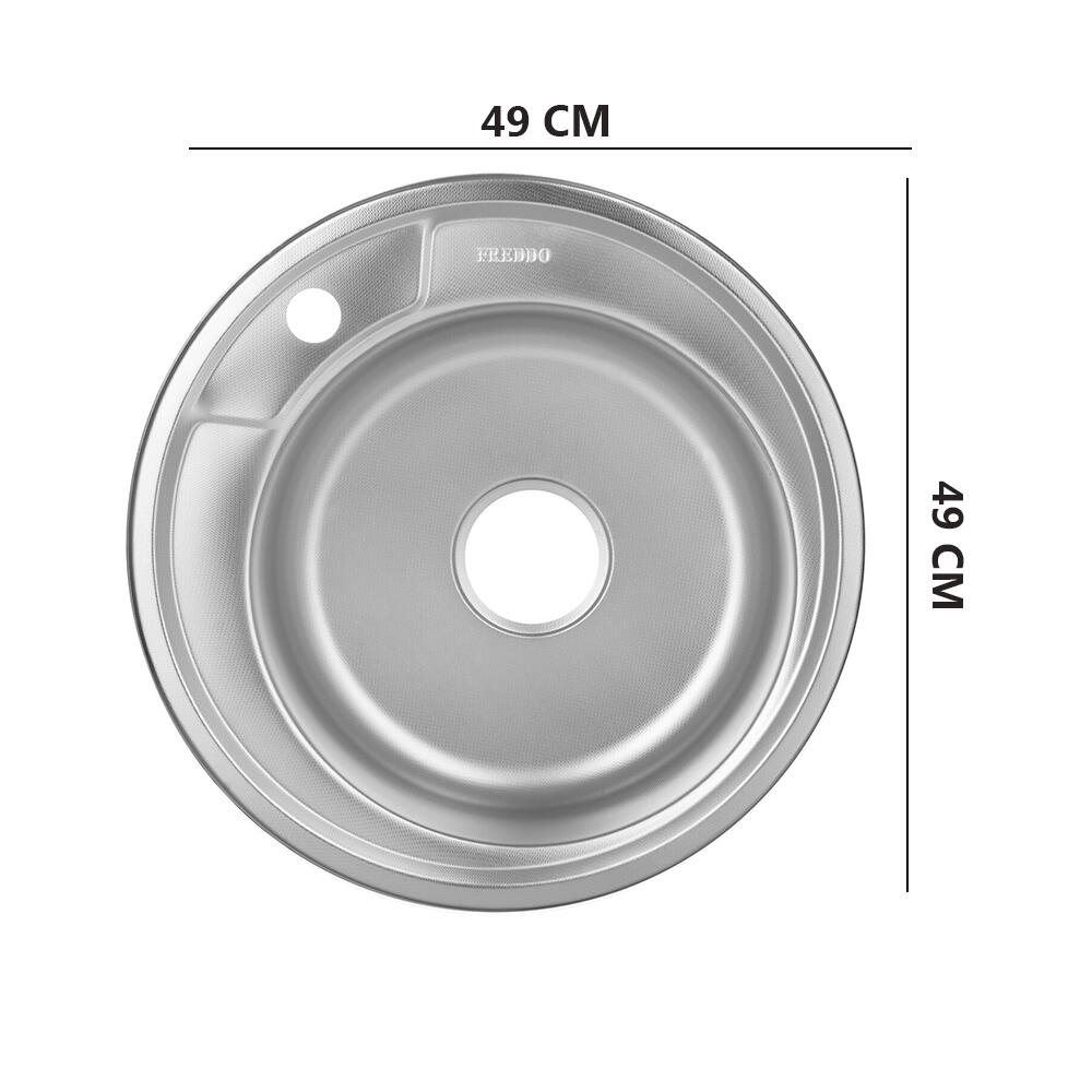 Freddo SN7000/Q90 rozsdamentes acél mosogató, Q90 munkalaphoz, kerek, vízkőálló, átmérő 49 cm, mélység 17 cm