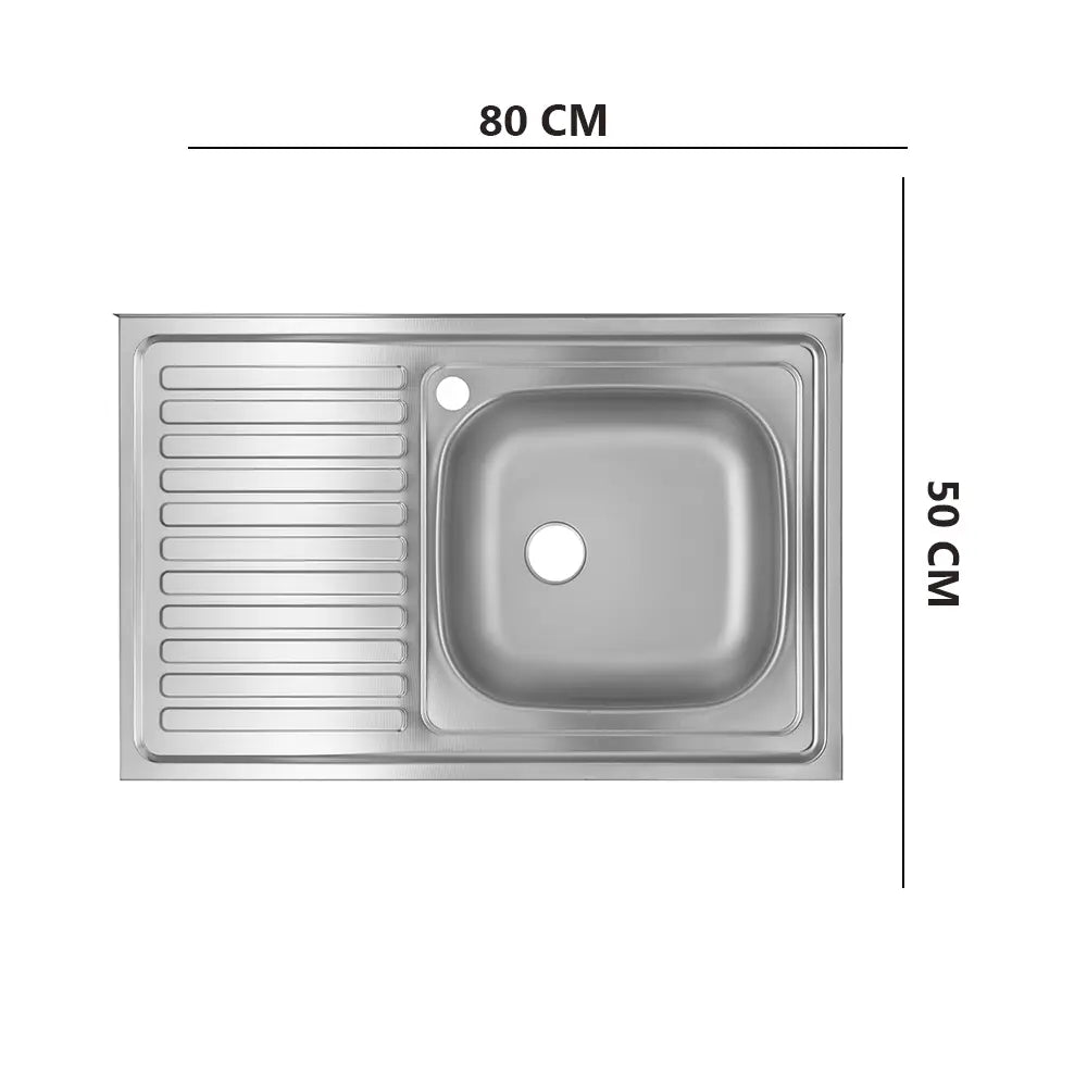 Freddo SN8001D konyhai mosogató, pultra szerelhető, 80x50 cm méretű, 13 cm mély, jobb oldali tálca, vízkőmentes felület, inox