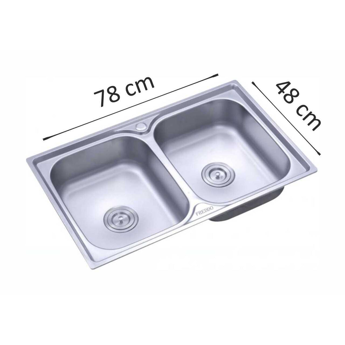 Freddo SN9007 konyhai mosogató munkalapra, 78x43.5cm méretű, 2 medencés, 16cm mélységű, vízkőálló, inox