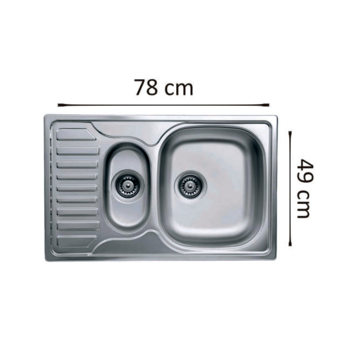 Freddo SN9023D konyhai mosogató, 2 medence, vízkőálló, 78x49 cm-es munkalaphoz, jobb oldali medence, inox