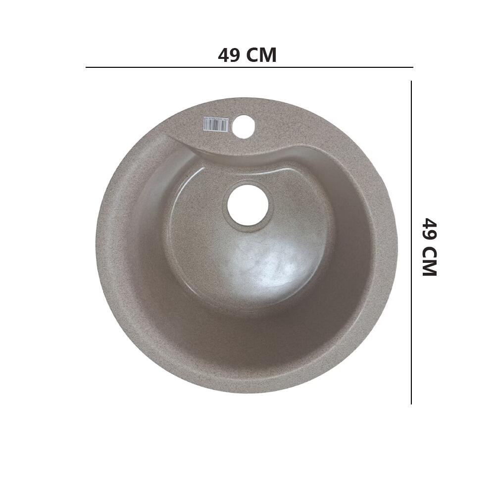 Sanitec Pi SN9032BEJ konyhai mosogató, gránit-kompozit, bézs, 1 kerek medence, 49 cm