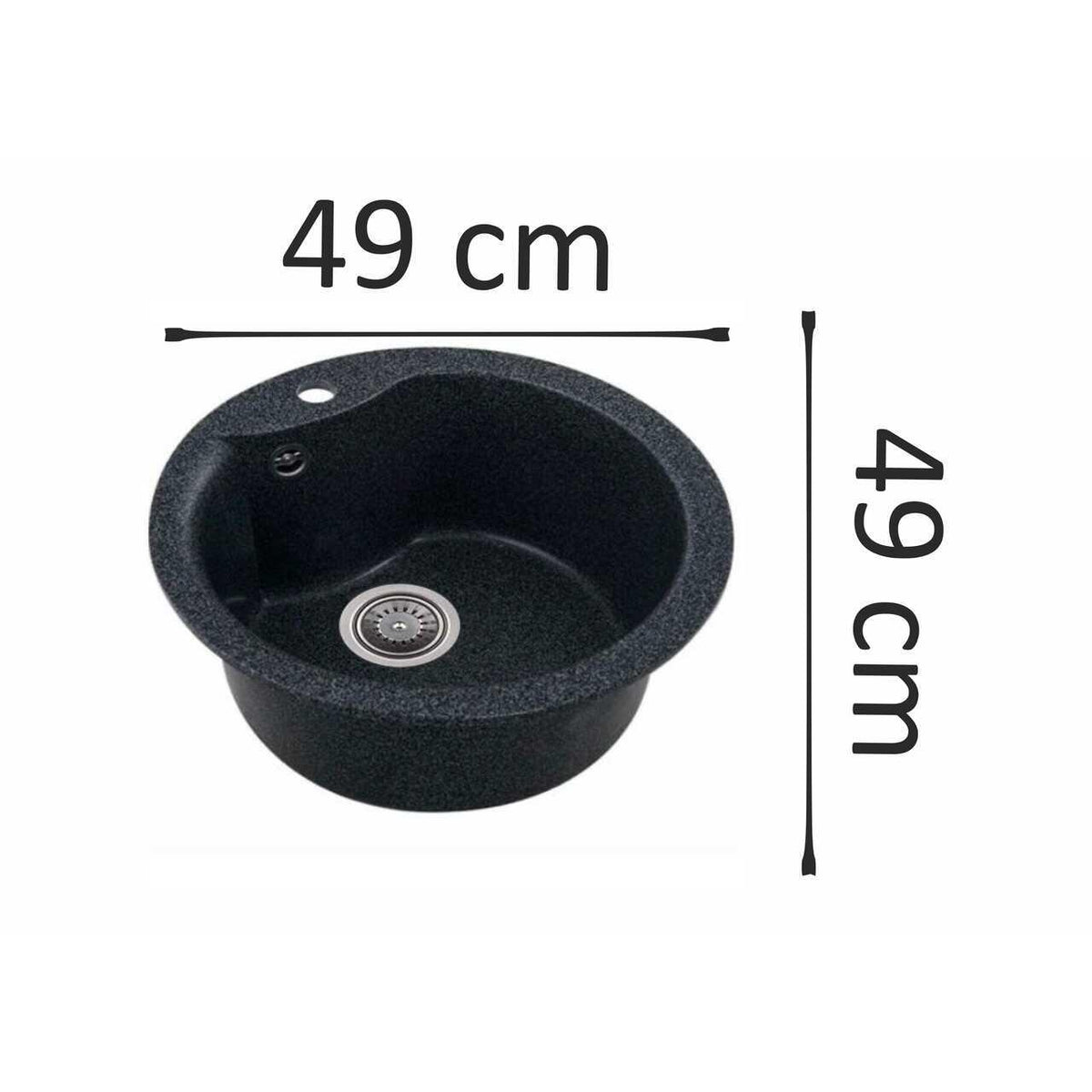 Sanitec Pi SN9032NG mosogatótálca, gránit kompozit, fekete, 1 kerek medence, 49 cm
