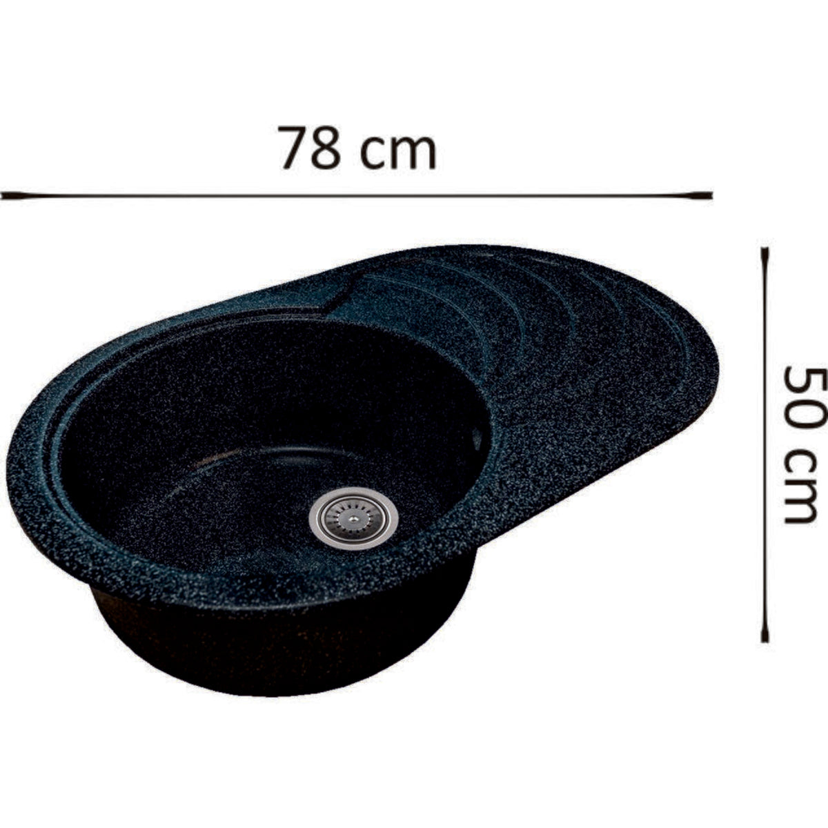 Sanitec NS SN9033ST-NG gránit mosogató, fekete, 1 bal medencés, 78 x 50 cm