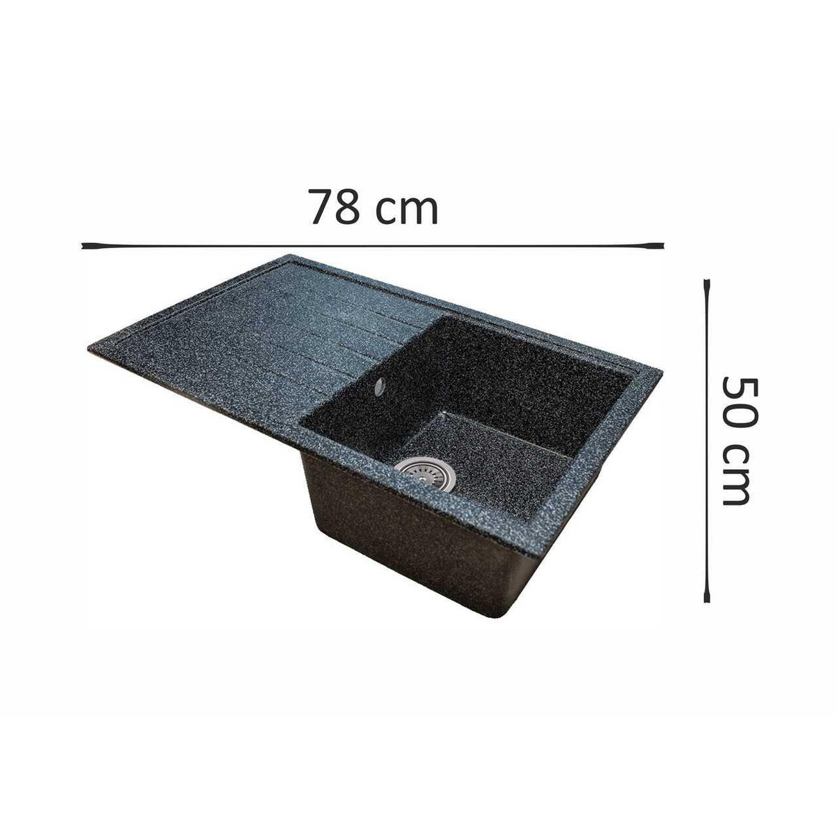 Sanitec Elmy SN9035DR-NG konyhai mosogató, gránit-kompozit, fekete, 1 medence jobb oldalon, 21 cm mély, 78 x 50 cm