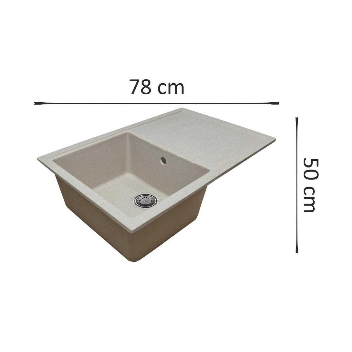Sanitec Elmy SN9035ST-BEJ konyhai mosogató, gránit kompozit, bézs, 1 medencés balos, 78 x 50 cm