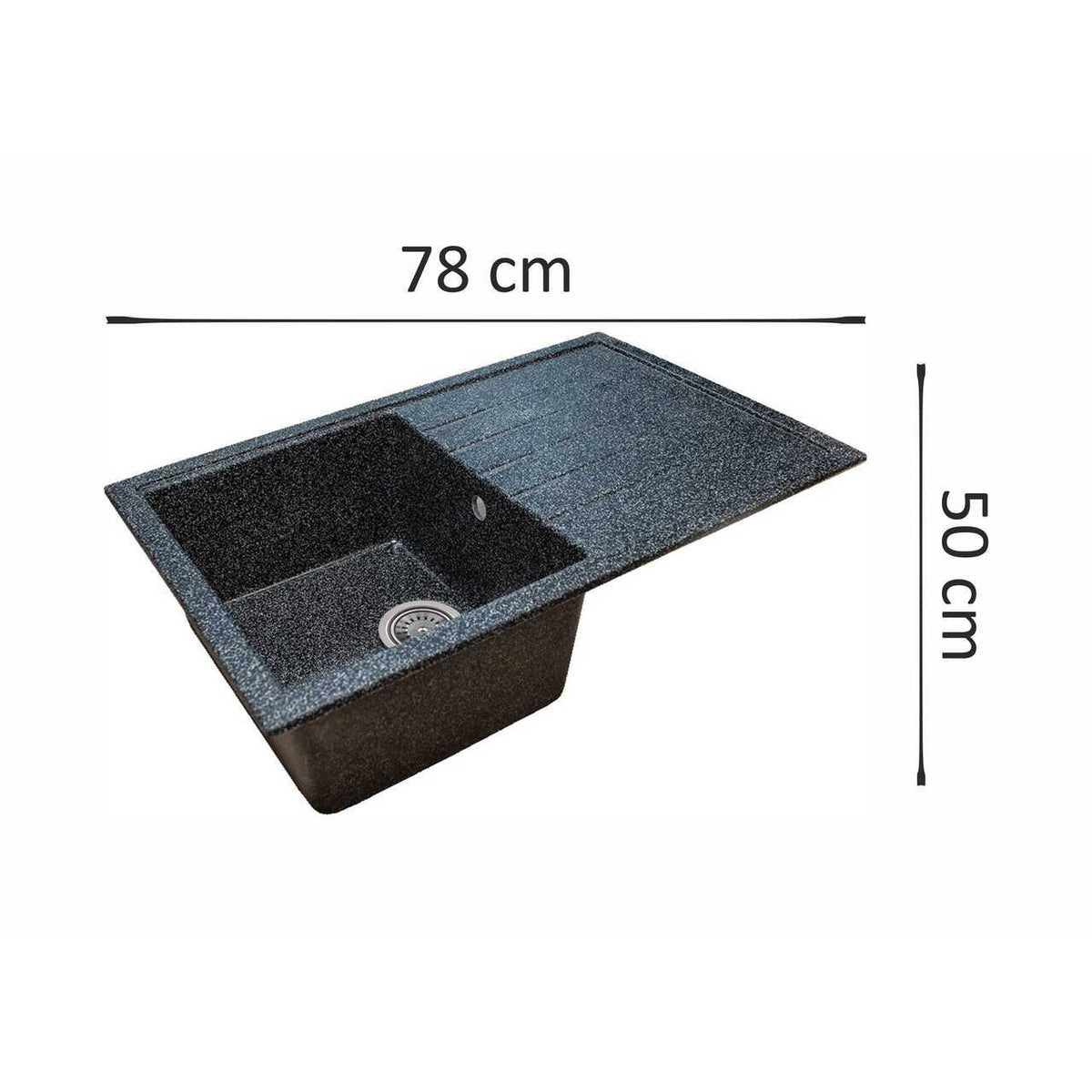 Sanitec Elmy SN9035ST-NG gránit-kompozit mosogató, fekete, 1 bal oldali medence, 78 x 50 cm