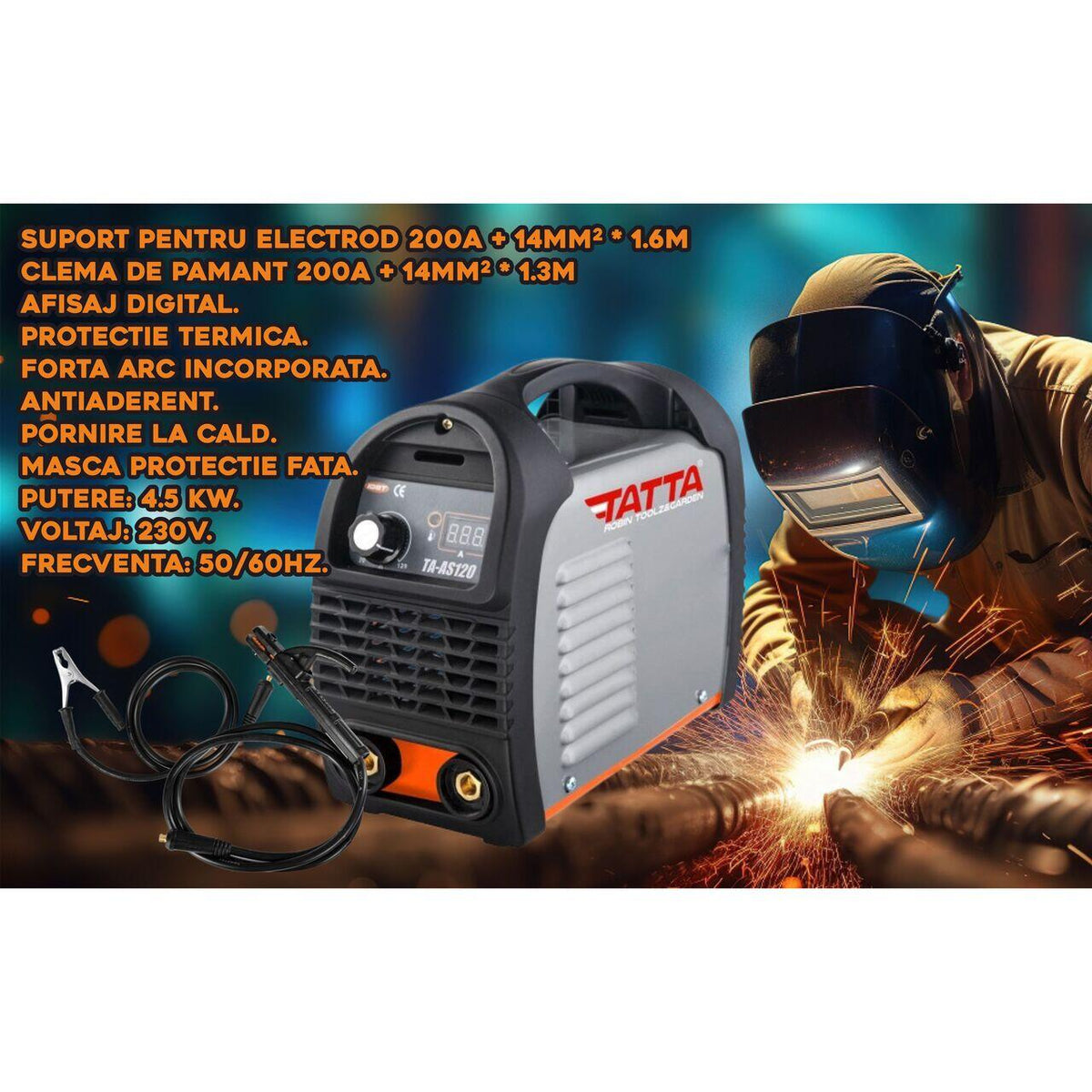 Tatta TA-AS120 Hegesztőgép, 1.6mm elektróda, 220-240V váltakozó áram, tartozékokkal