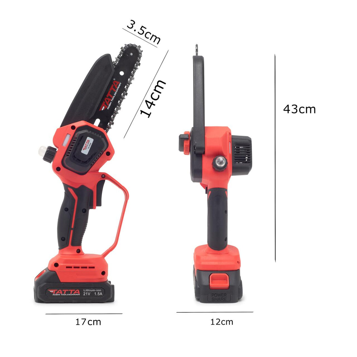 Mini TATTA TD-5300 akkumulátoros láncfűrész, 6", 21V, hordozható, faág- és fatörzsvágó, kompakt