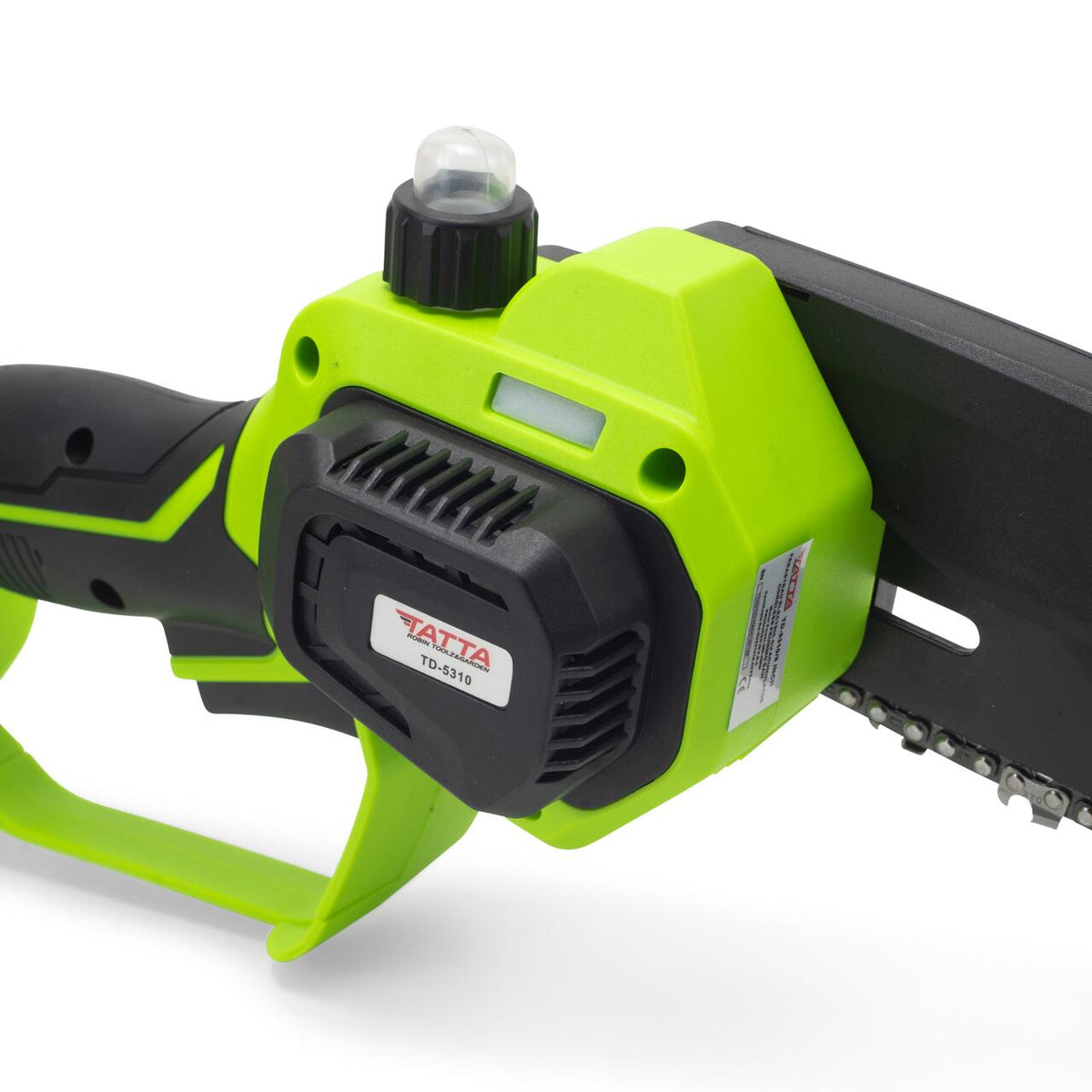 TATTA TD-5310 mini láncfűrész, 8 hüvelykes, 21 V-os akkumulátoros elektromos fűrész, hordozható, fa vágására, kompakt