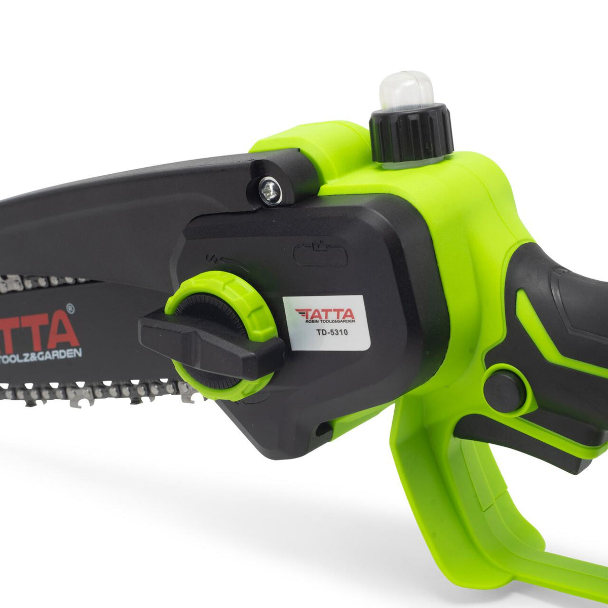 TATTA TD-5310 mini láncfűrész, 8 hüvelykes, 21 V-os akkumulátoros elektromos fűrész, hordozható, fa vágására, kompakt