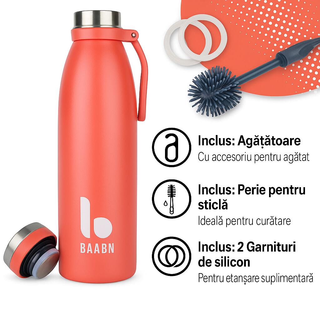 BAABN duplafalú vákuumszigetelt termosz, 500 ml-es, kempingezéshez, túrázáshoz, fitneszhez, rozsdamentes acél vizespalack, szivárgásmentes