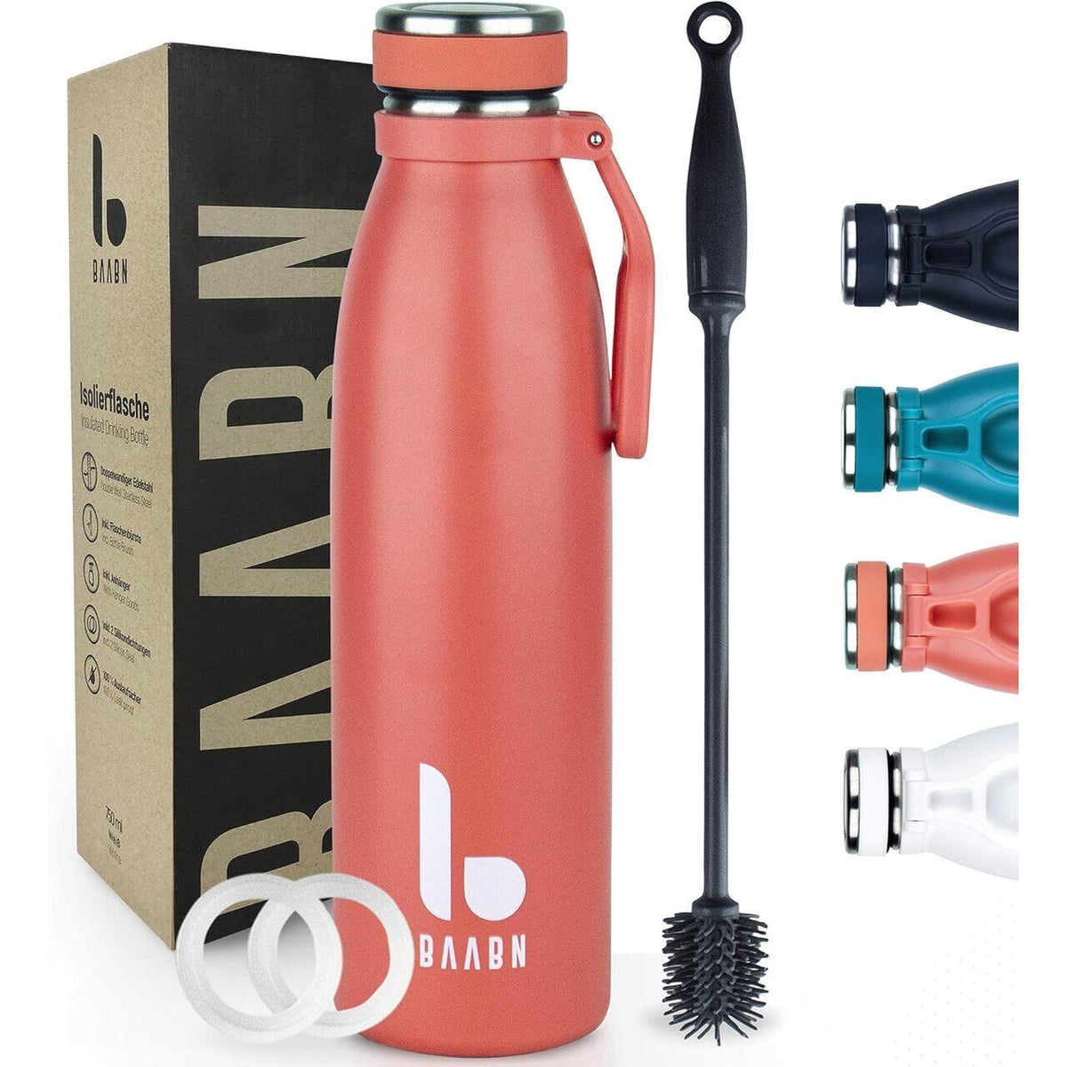 BAABN duplafalú vákuumszigetelt termosz, 500 ml-es, kempingezéshez, túrázáshoz, fitneszhez, rozsdamentes acél vizespalack, szivárgásmentes