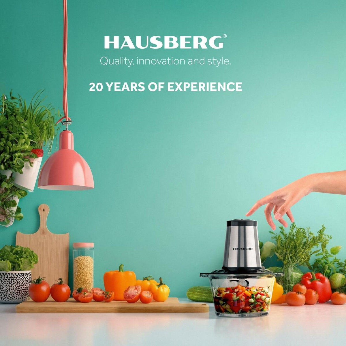 Hausberg HB-4505 aprító, 400W, 2L tál, aprít, vág, darál, kever