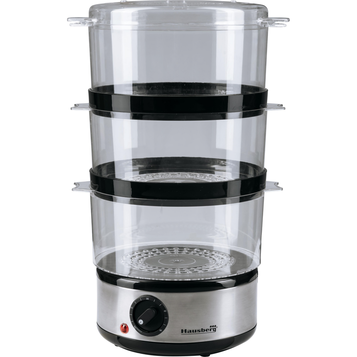 Hausberg HB-1355 gőzfőző, 400 W teljesítmény, 7,2 l, 3 kivehető tálca, űrtartalom: 2,4 l/tálca, ezüst színű
