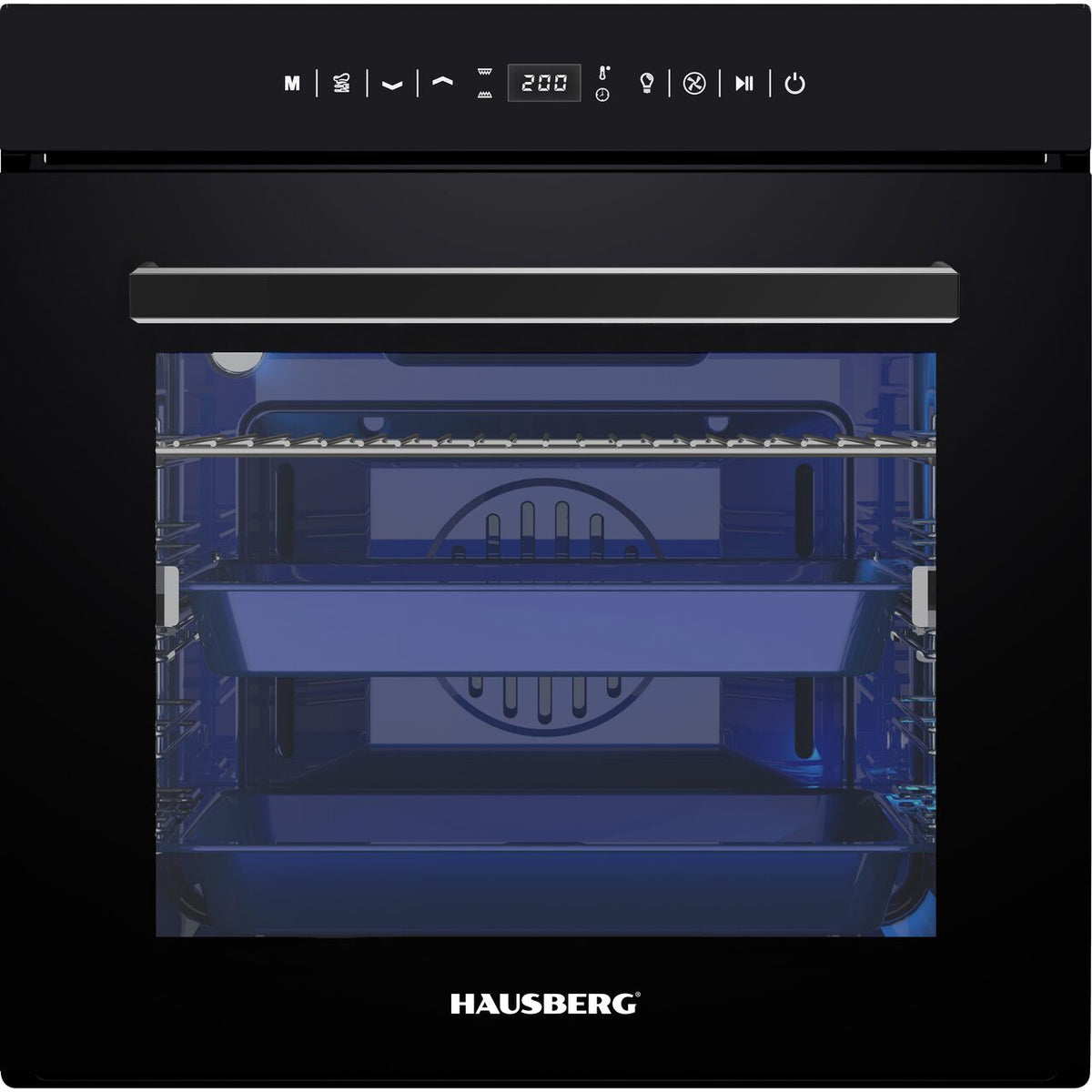 HAUSBERG HB-8046NG beépíthető elektromos sütő, 2550W, 88L űrtartalom, 20 program, légkeverés, digitális, fekete
