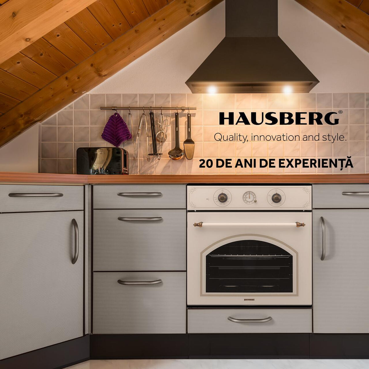 Hausberg HB8050RST rusztikus beépíthető sütő, 57L, 2000W teljesítmény, rusztikus bézs szín
