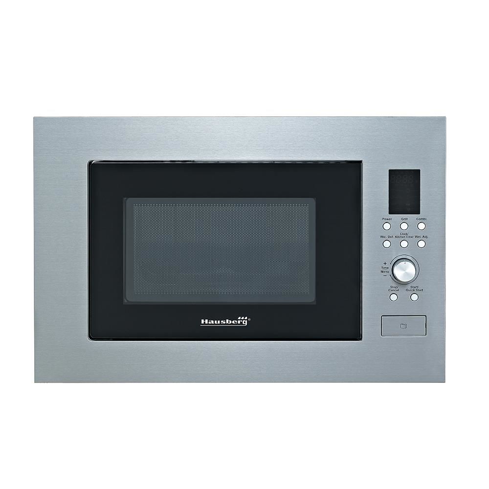 Hausberg HB-8070IN beépíthető mikrohullámú sütő, 25 l, mikrohullámú kimeneti teljesítmény: 900W, bemeneti teljesítmény: 1400W, grill teljesítmény: 1000W, grill, digitális vezérlés, ezüst