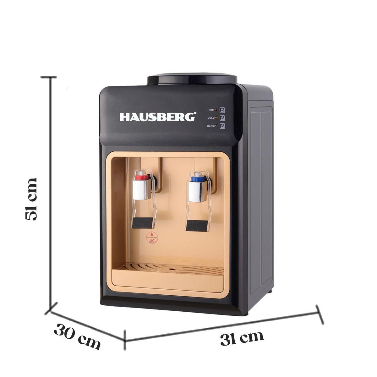 Hausberg HB-6026NG vízadagoló, 550 W fűtési teljesítmény, 80 W hűtési teljesítmény, LED-es jelzőfények a meleg és hideg vízhez, automata termosztát, fekete-barna