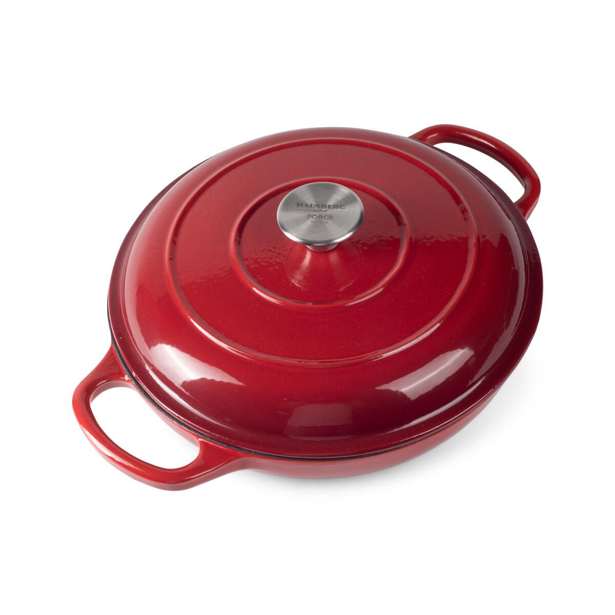 Hausberg HB-H753RS Zománcozott Öntöttvas Ovális Lábas Fedővel, 26 cm, 2 l, Indukciós főzőlap- és sütőkompatibilis, Dupla zománcbevonat