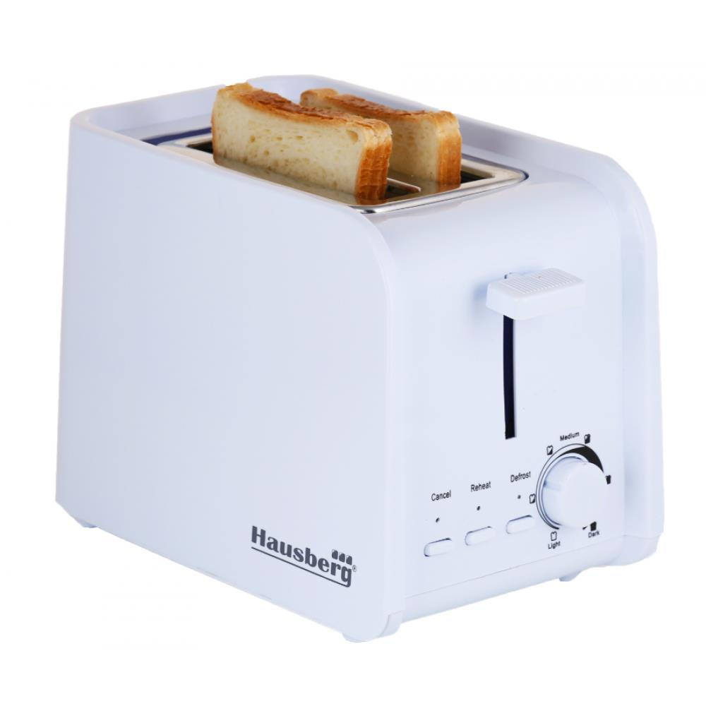 Hausberg HB-195A kenyérpirító, 750 W, 2 szelet, kiolvasztás funkció, újramelegítés funkció, 6 teljesítményfokozat, fehér