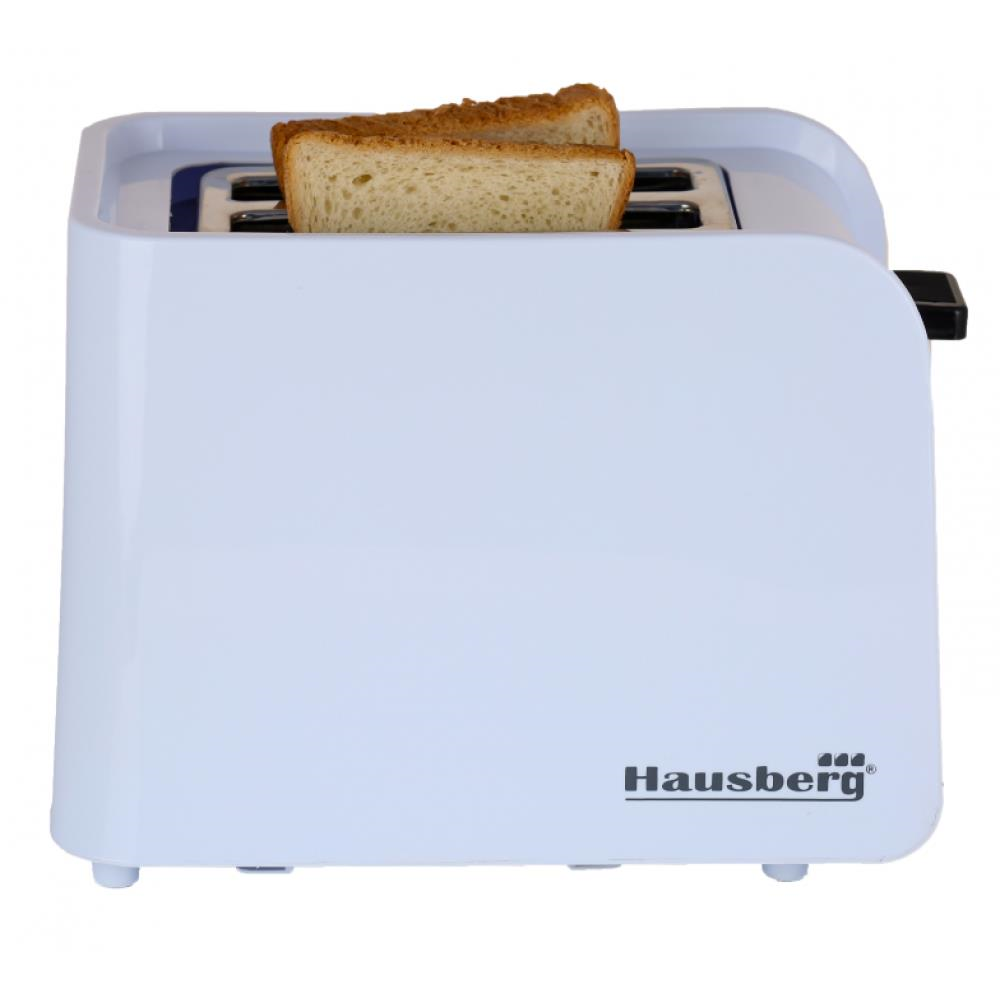 Hausberg HB-195NG kenyérpirító, 750 W, 2 szelet, kiolvasztás funkció, újramelegítés funkció, 6 teljesítményfokozat, fehér/fekete