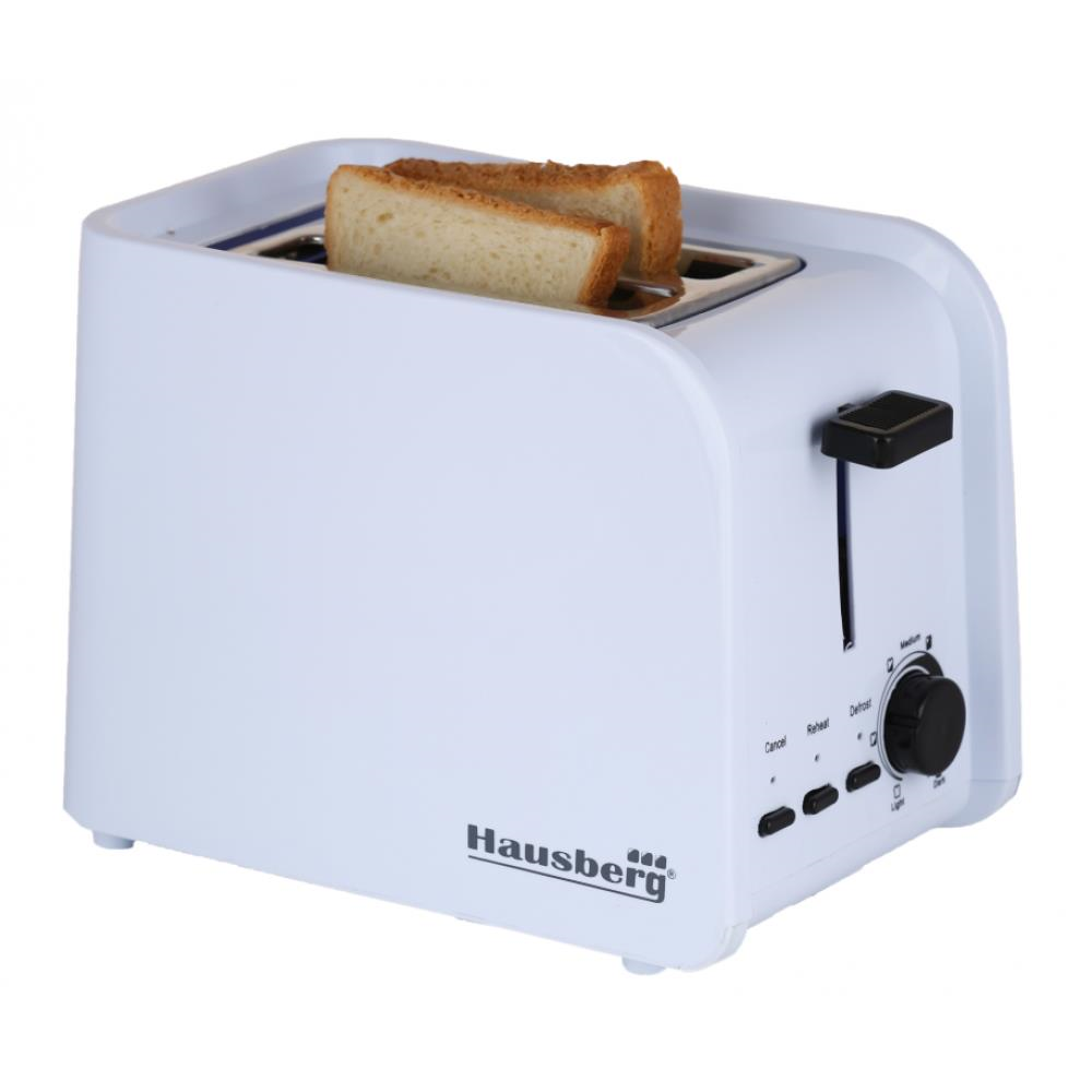 Hausberg HB-195NG kenyérpirító, 750 W, 2 szelet, kiolvasztás funkció, újramelegítés funkció, 6 teljesítményfokozat, fehér/fekete