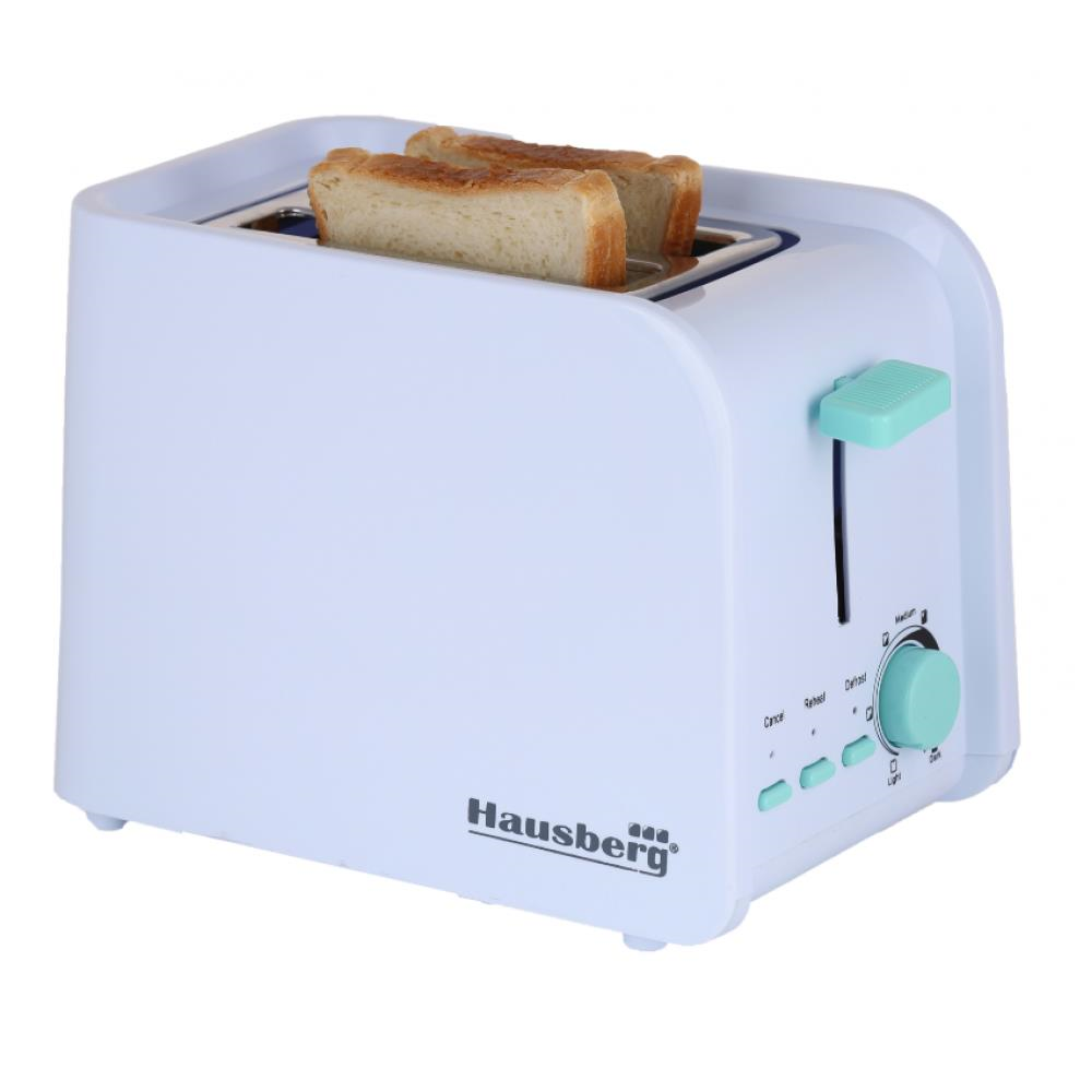 Hausberg HB-195BL kenyérpirító, 750 W, 2 szelet, kiolvasztás funkció, újramelegítés funkció, 6 teljesítményfokozat, fehér/kék