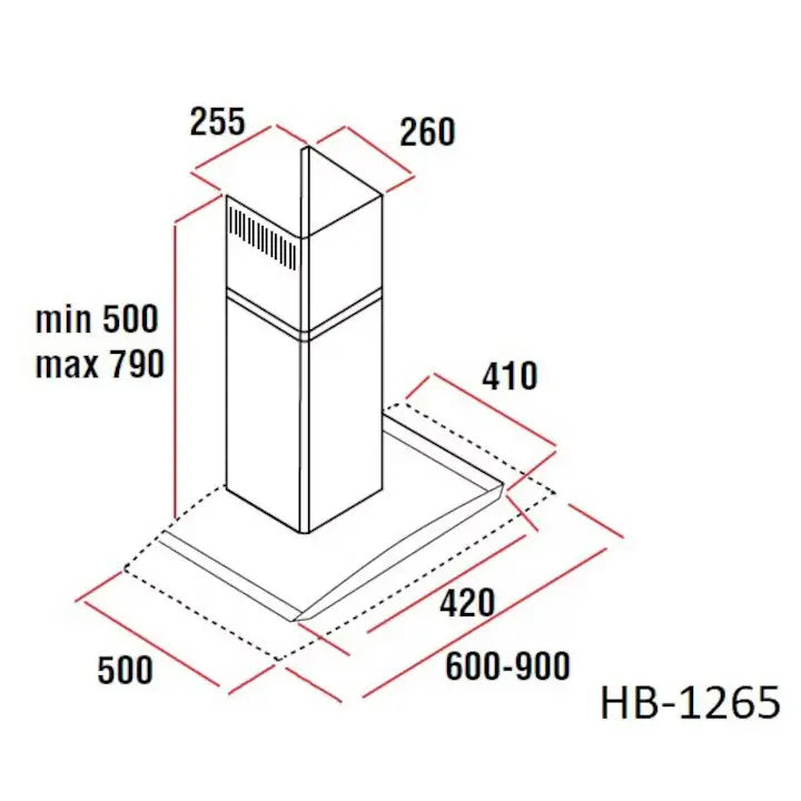 Hausberg HB 1265 dekoratív beépíthető páraelszívó, elszívási teljesítmény 650 m3/h, 1 motor, 60 cm, inox/üveg
