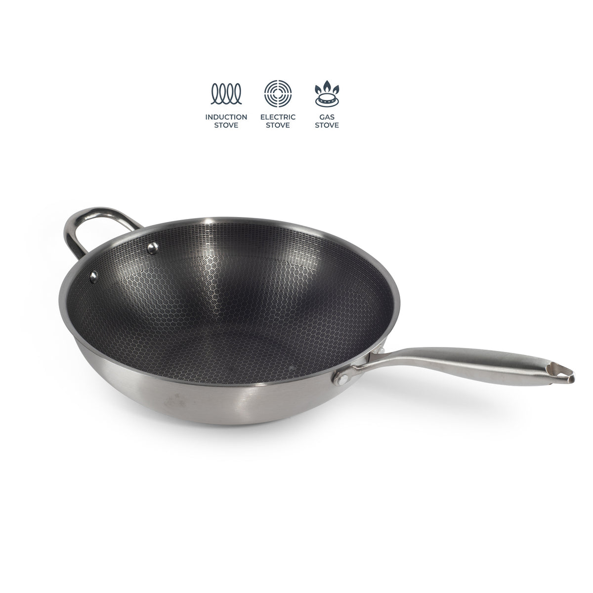 Hausberg HB-H LUX 848 wok serpenyő, 34 cm, rozsdamentes acél, indukciós, tapadásmentes, méhsejt mintás belső