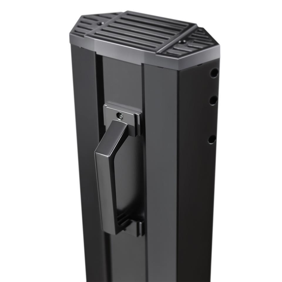 KUMTEL MH1200 elektromos hősugárzó távirányítóval, 1200 W, állítható termosztát, borulásvédelem, 3 állású lámpa, hordozófogantyú, függőleges használat
