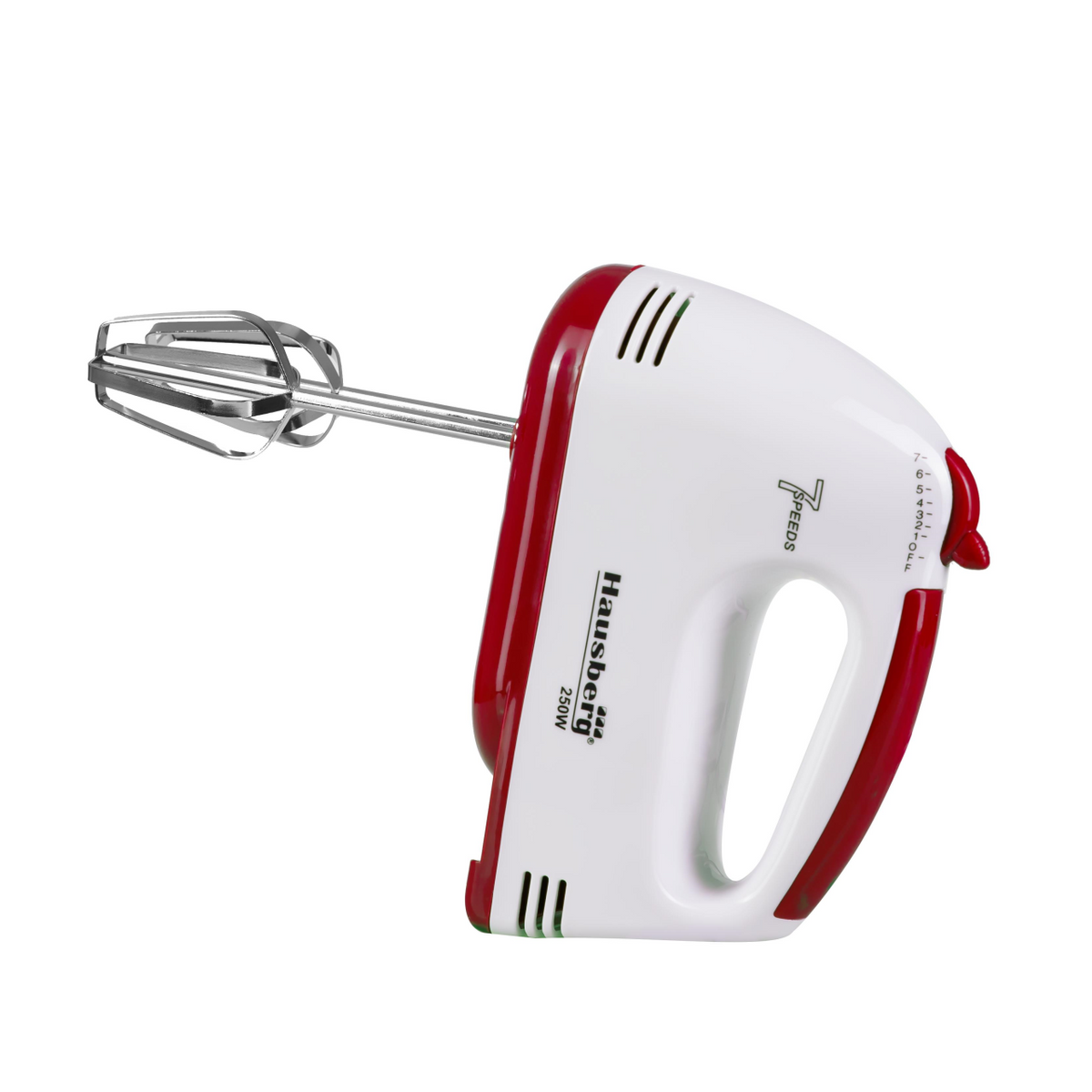 Hausberg HB-4112RS kézi mixer, fehér/piros, 250 W, 7 sebességfokozat