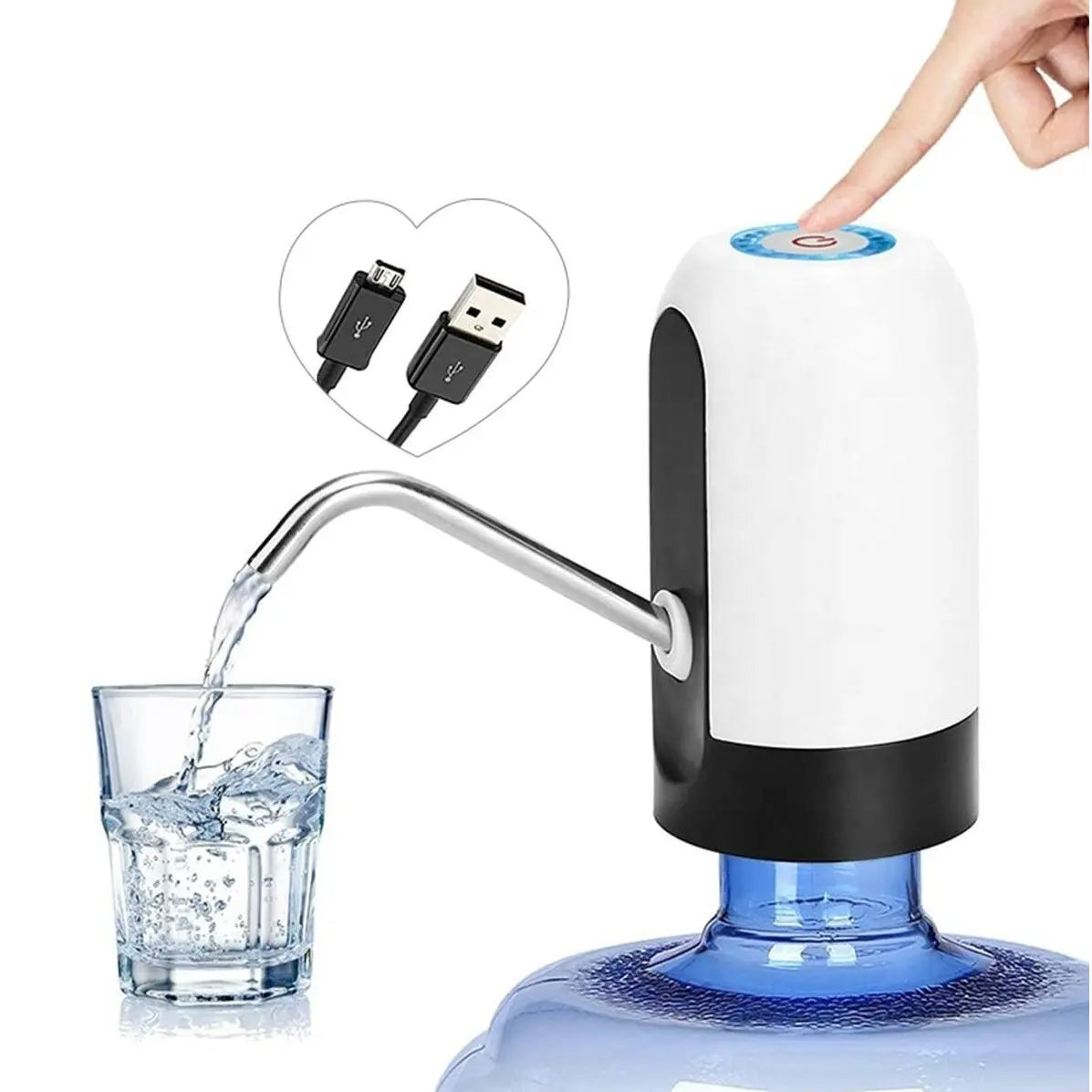 HAUSBERG HB-2605 újratölthető elektromos vízadagoló pumpa, rozsdamentes acél és műanyag, 10L-es PET palackokhoz, ON/OFF gomb, beépített akkumulátor, USB