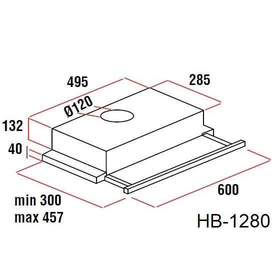 Hausberg HB 1280 teleszkópos beépíthető páraelszívó, 280 m3/h elszívóteljesítmény, 1 motor, 60 cm