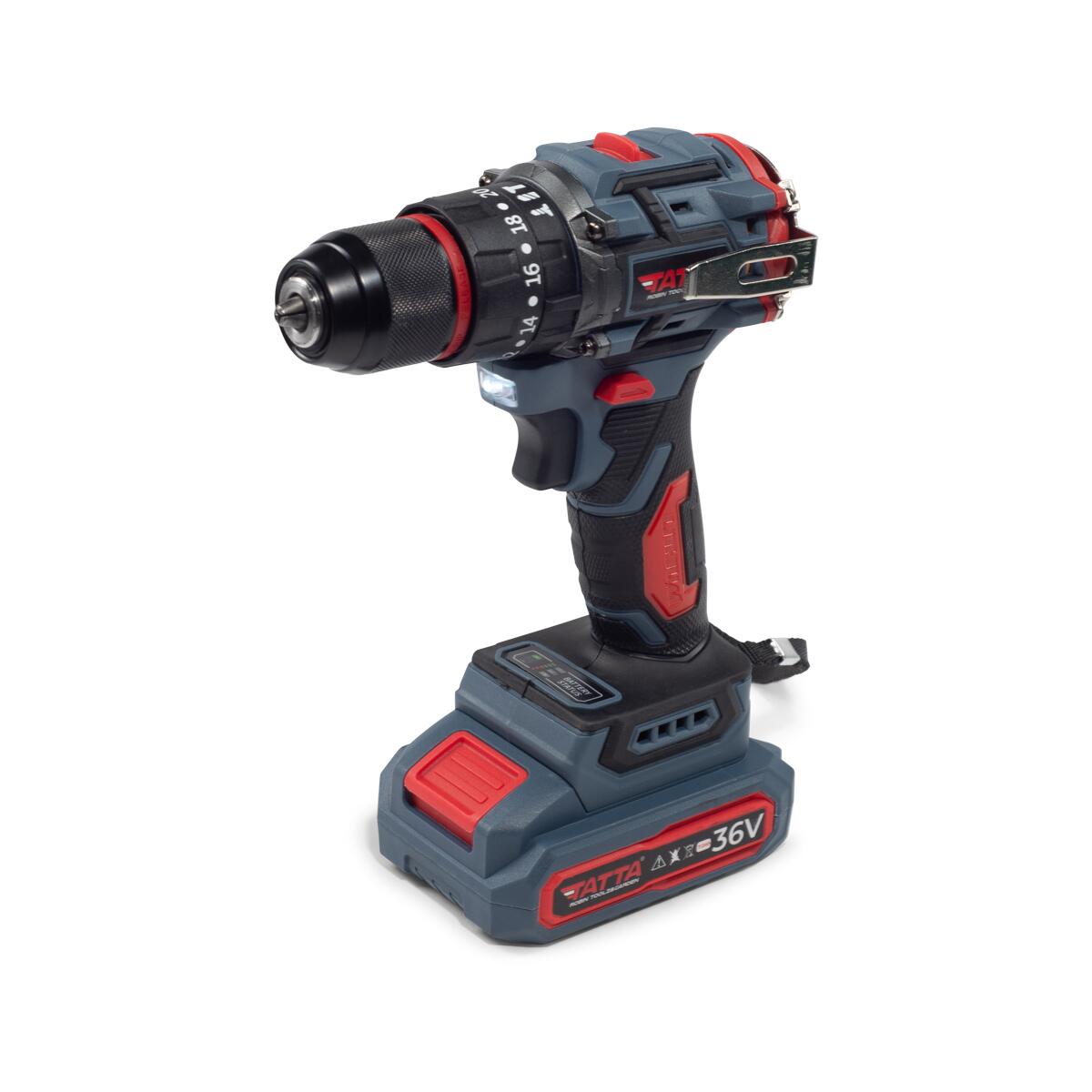 Tatta TD5320 Elektromos fúrógép, 21V, 1300W, 30 Nm, 0-3000 RPM, 10 mm-es tokmány, 2 akkumulátorral