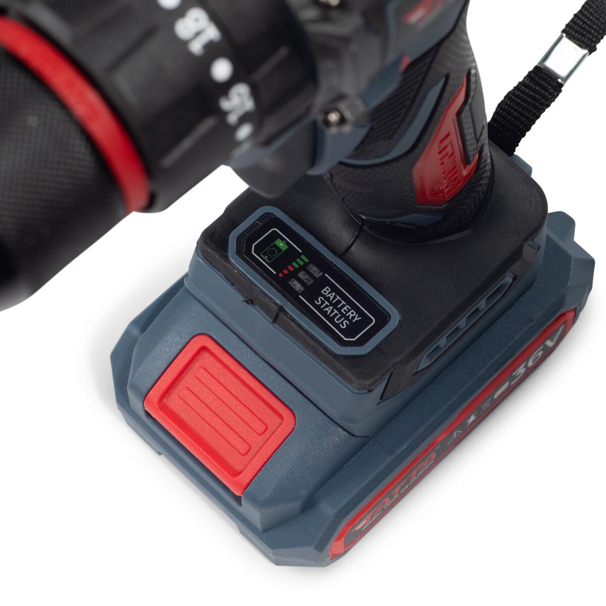 Tatta TD5320 Elektromos fúrógép, 21V, 1300W, 30 Nm, 0-3000 RPM, 10 mm-es tokmány, 2 akkumulátorral