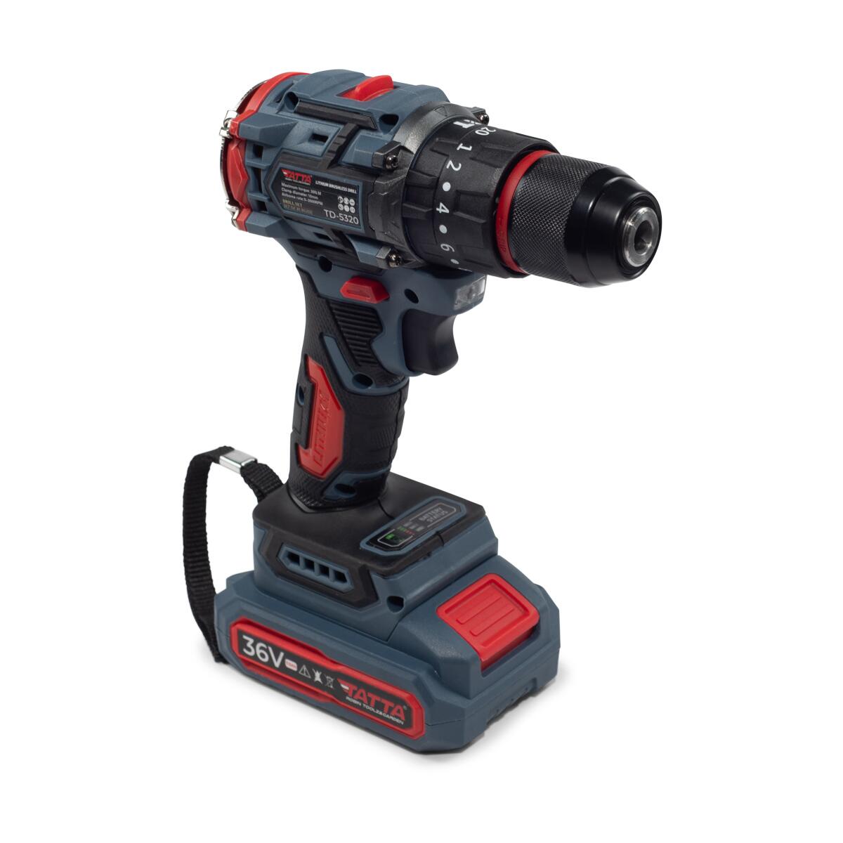Tatta TD5320 Elektromos fúrógép, 21V, 1300W, 30 Nm, 0-3000 RPM, 10 mm-es tokmány, 2 akkumulátorral